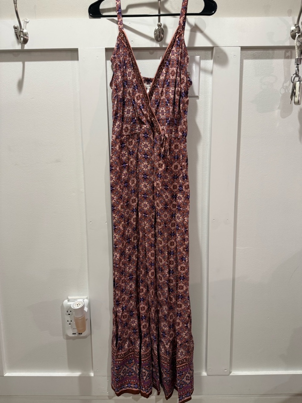 Maurices Rust, Peach and Purple Boho Maxi Dress with V-Neck